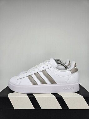 adidas Women's Grand Court GW9215 White Platinum Metallic Tennis Shoes Size 10